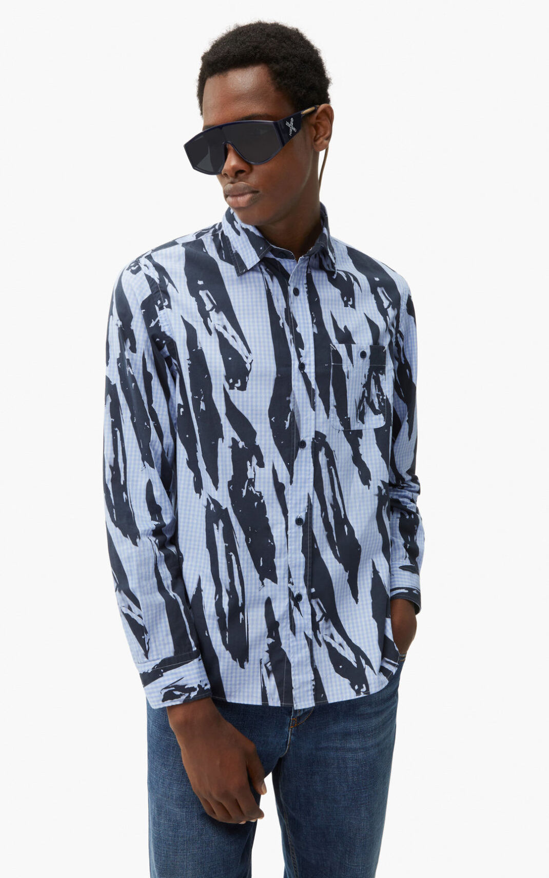 Kenzo Pleat Camo casual Camisa Hombre Azules | 3179805-QU